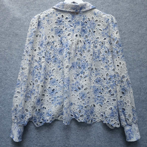 Caroline Constas Long Sleeve Floral Eyelet Top Blue & White - Picture 2 of 7